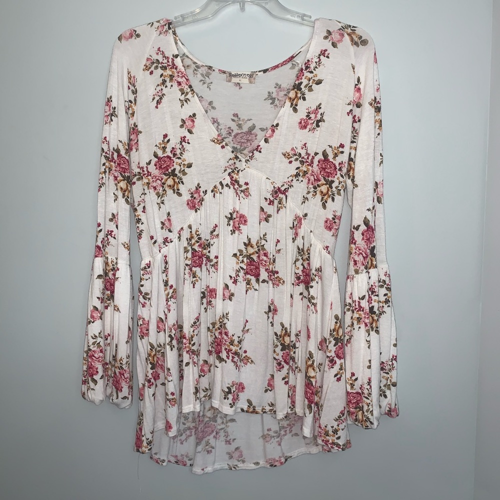 Altar’d State Floral Ruffle V-neck Long Sleeve Top
